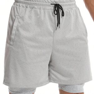 Boyfriend Style Men's Solid Color Simple Style Casual Drawstring Shorts Jogger Shorts Grey Shorts - Image 5