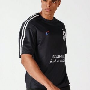 Boyfriend Style Men's Summer Football Letter Printed Short Sleeve Sports T-Shirt Back To School - Image 5