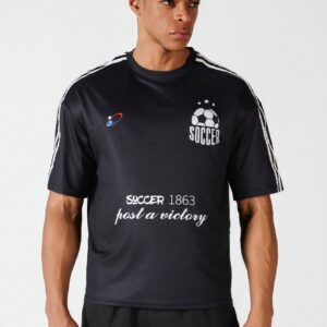 Boyfriend Style Men's Summer Football Letter Printed Short Sleeve Sports T-Shirt Back To School - Image 6