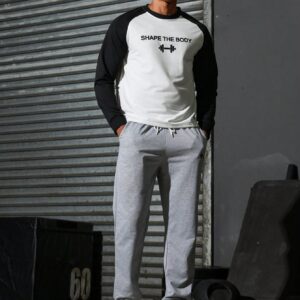 Boyfriend Style Men's Color-Block Letter Printed Round Neck Long Sleeve Top And Solid Color Long Pants Casual Sports Suit - Image 4