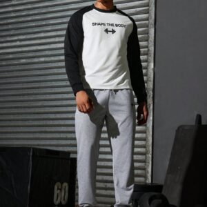 Boyfriend Style Men's Color-Block Letter Printed Round Neck Long Sleeve Top And Solid Color Long Pants Casual Sports Suit - Image 5