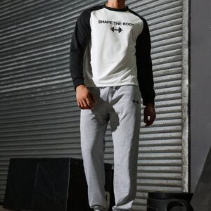 Boyfriend Style Men's Color-Block Letter Printed Round Neck Long Sleeve Top And Solid Color Long Pants Casual Sports Suit - Image 7