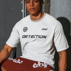 Boyfriend Style Men's Simple Printed Short Sleeve Streetwear Sports T-Shirt - Image 3