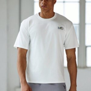 Boyfriend Style Men's Slogan Tropical Plant Printed Round Neck Short Sleeve Sports T-Shirt - Image 5