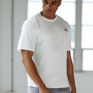 Boyfriend Style Men's Slogan Tropical Plant Printed Round Neck Short Sleeve Sports T-Shirt - Image 6