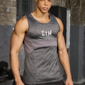 Boyfriend Style Men's Letter Print Colorblock Round Neck Gym Tank Top, Daily Wear - Image 5