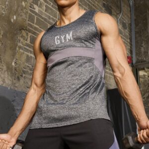 Boyfriend Style Men's Letter Print Colorblock Round Neck Gym Tank Top, Daily Wear - Image 6