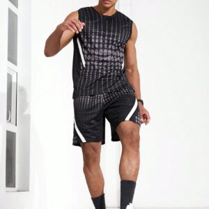 Boyfriend Style Men's Summer Geometric Printed Round Neck Vest And Shorts Casual Sports Set Men Shorts Set