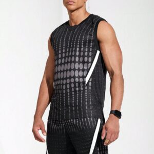 Boyfriend Style Men's Summer Geometric Printed Round Neck Vest And Shorts Casual Sports Set Men Shorts Set - Image 3