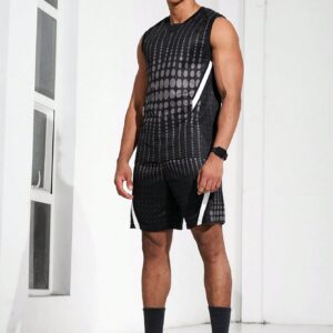 Boyfriend Style Men's Summer Geometric Printed Round Neck Vest And Shorts Casual Sports Set Men Shorts Set - Image 5