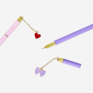 Ballpoint pens with heart and bow topper - 2 pcs - Image 3