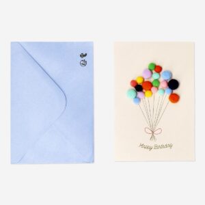 Birthday card with pom pom balloons and envelope - Image 1