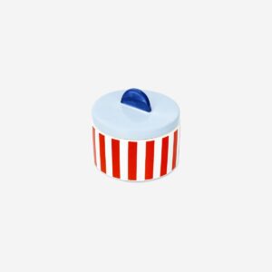 Blue storage jar with stripes and shell - 10 cm - Image 2