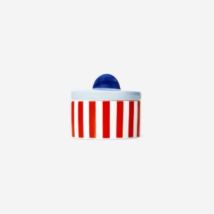 Blue storage jar with stripes and shell - 10 cm - Image 1