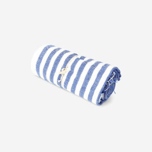 Blue throw blanket with fringes - 120x170 cm - Image 1
