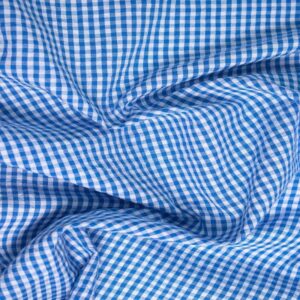 Cotton Seersucker Gingham Fabric - Small Check - Blue - Image 1