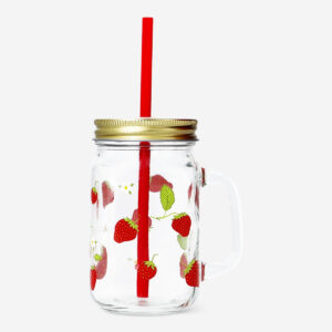 Cup with berry print and straw - 450 ml - Image 1