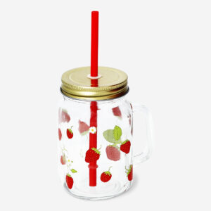 Cup with berry print and straw - 450 ml - Image 2