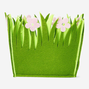 Decorative felt basket with pink flowers - large - Image 2