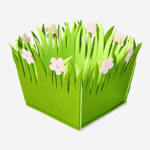Decorative felt basket with pink flowers - large - Image 1
