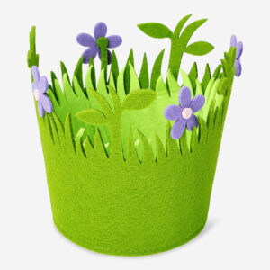 Decorative felt basket with purple flowers - small - Image 1