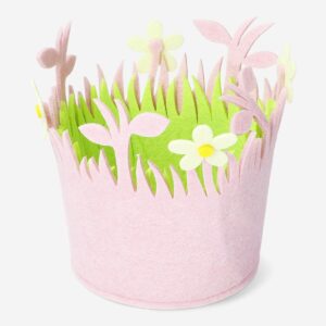 Decorative pink felt basket - medium - Image 1