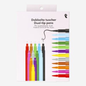 Dual-tip pens with fineliner and brush tips - 12 pcs - Image 1