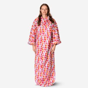 Fleece blanket with red hearts and sleeves - One size - Image 1