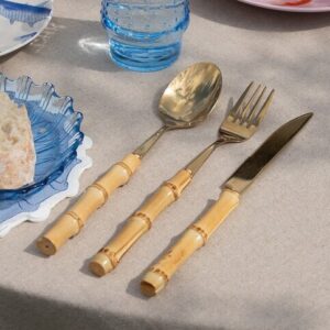 Gold cutlery set with bamboo handles - 3 pcs - Image 1