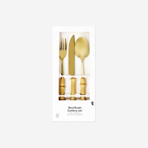 Gold cutlery set with bamboo handles - 3 pcs - Image 2