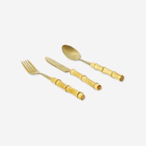 Gold cutlery set with bamboo handles - 3 pcs - Image 3