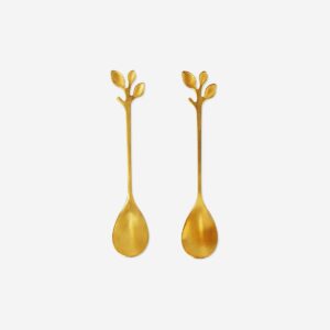 Gold dessert spoons with leaves - 2 pcs - Image 1