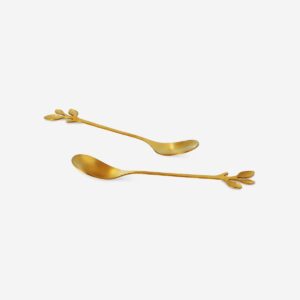 Gold dessert spoons with leaves - 2 pcs - Image 2