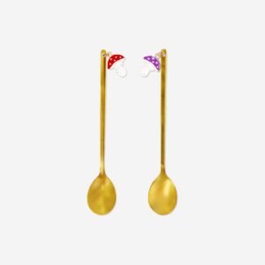Gold dessert spoons with mushrooms - 2 pcs - Image 1