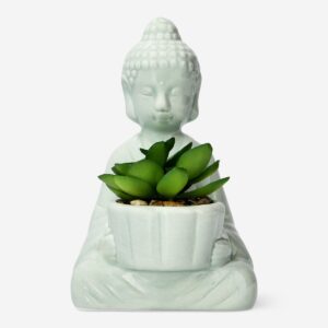 Green decorative Buddha with artificial plant - Image 1