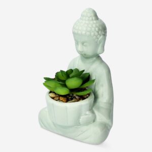 Green decorative Buddha with artificial plant - Image 2
