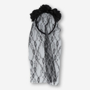 Hairband with black flowers and veil - For adults