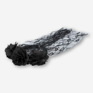 Hairband with black flowers and veil - For adults - Image 3