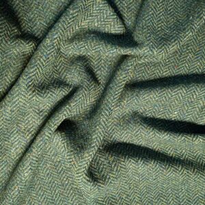 Irish Wool Tweed Fabric - Herringbone - Green - Image 3