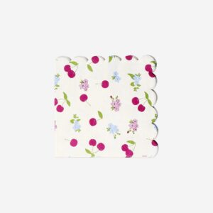 Napkins with flowers and cherries - 16 pcs - Image 2