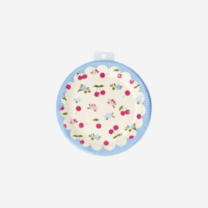 Paper plate with cherries and flowers - 8 pcs - Image 2