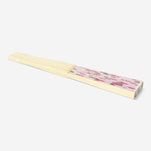 Pink foldable bamboo fan with cherry blossoms - Image 2