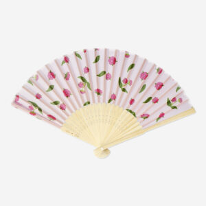 Pink foldable bamboo fan with cherry blossoms - Image 1