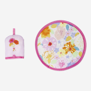 Pink foldable fan with flowers - Image 1