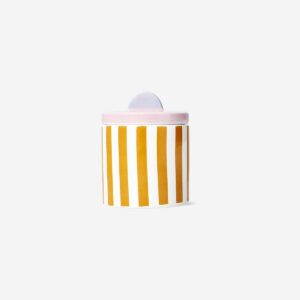 Pink storage jar with stripes and shell - 9 cm - Image 1