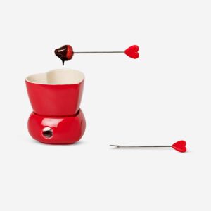 Red chocolate fondue set with 2 forks - Image 1