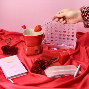 Red chocolate fondue set with 2 forks - Image 3
