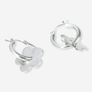 Silver flower hoop earrings - 2 pcs - Image 3