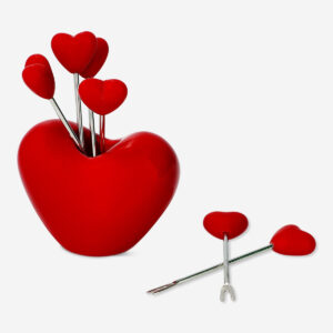 Snack forks in heart shaped holder - 6 pcs - Image 1