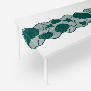 Green table runner with pumpkin print - Image 1